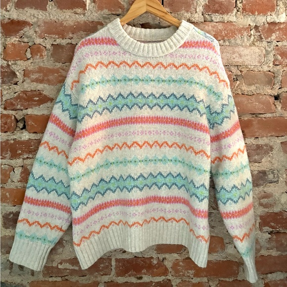 American Eagle Women’s Crewneck Fair Isle Oversized Sweater - Picture 1 of 4